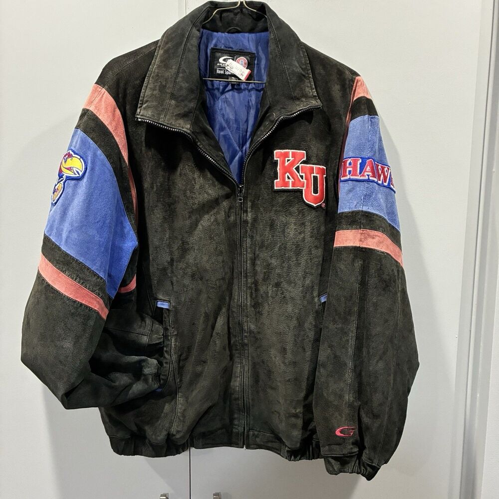Vintage KU Jayhawks Leather Jacket XL G-III Sports Varsity Coat Streetwear Clean